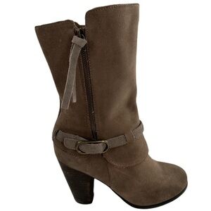 Kinsie womens mid calf boots size 7.5 hunter brown suede belted zip up